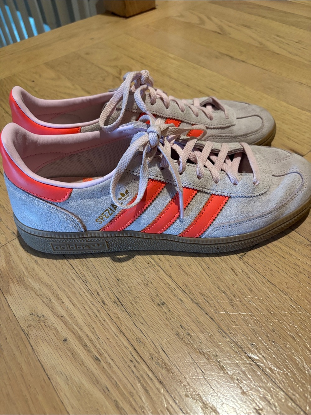 adidas SPEZIAL Suede Sneakers in Light Pink with Neon Coral Stripes